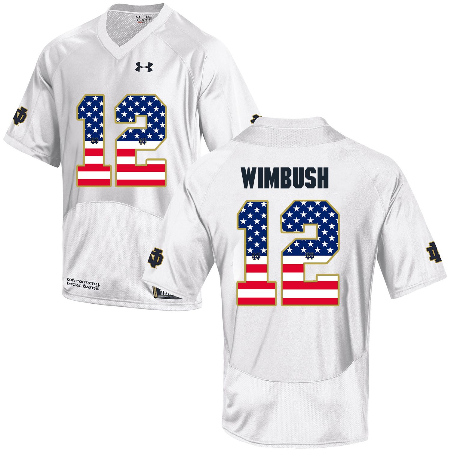Men Norte Dame Fighting Irish #12 Wimbush White Flag Customized NCAA Jerseys->customized ncaa jersey->Custom Jersey